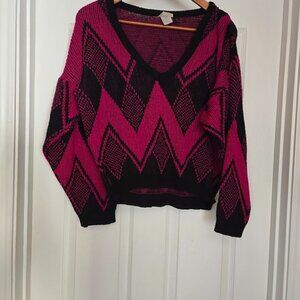 Vintage Italian Zig Zag‎ Sweater Magenta Black Women’s Large